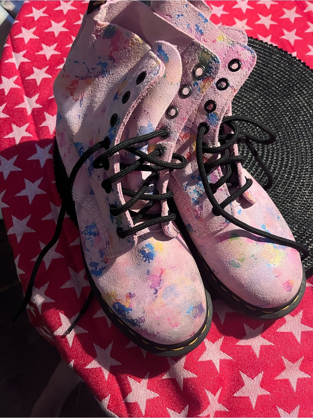 Dr. Martens Pink Paint-Splatter Combat Boots - Women's